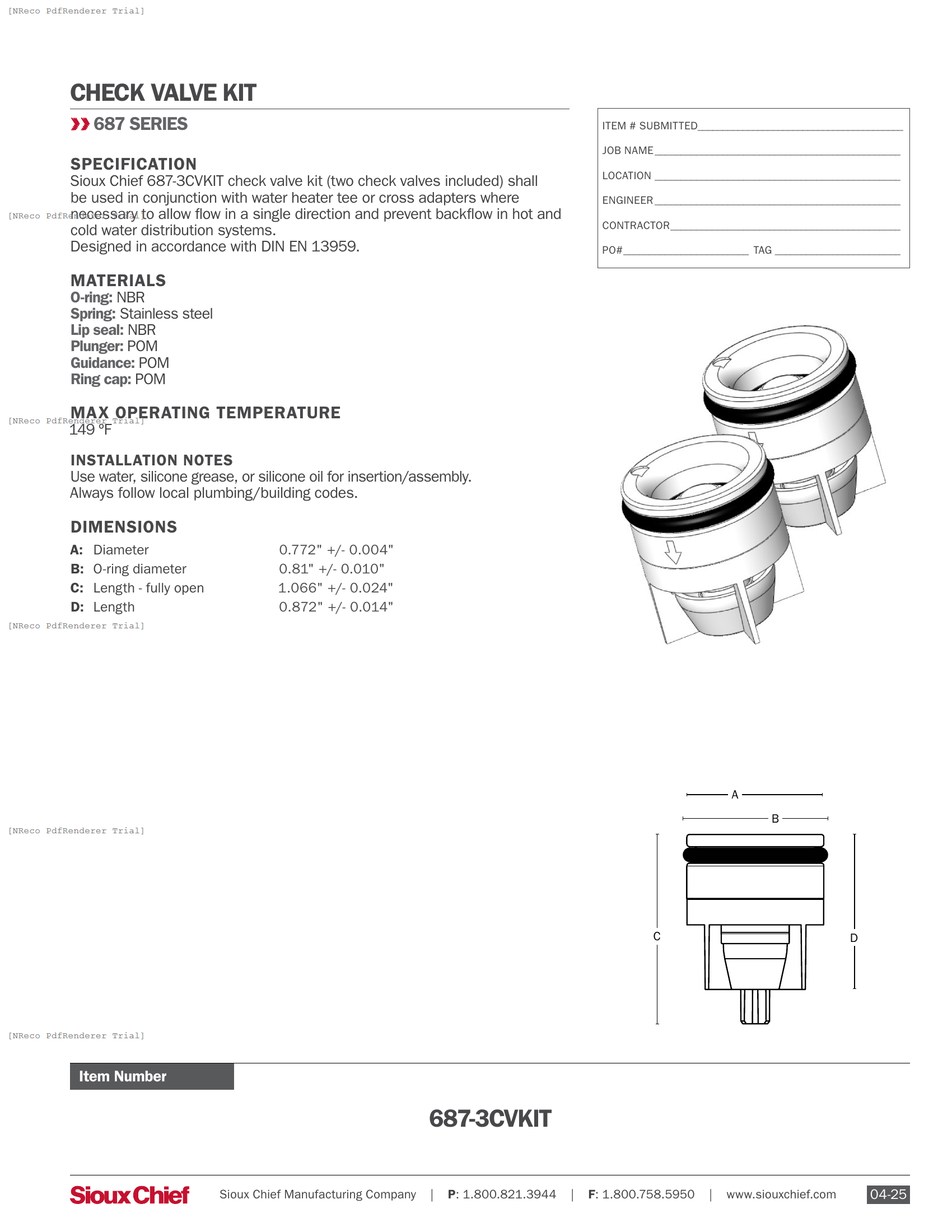 687-3CVKIT - CHECK VALVE KIT - SPEC SHEET.PDF Specification Document